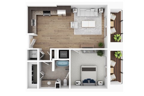 Floor plan for 1 bed, 1 bath, 787 sqft